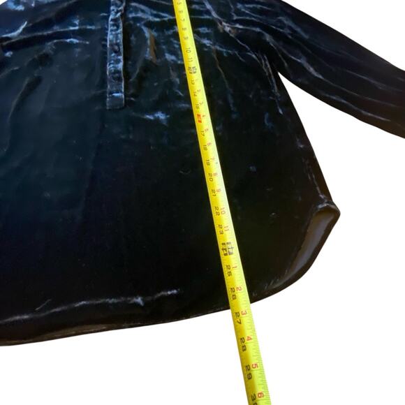 Talbots Black Velvet Long-Sleeve Blouse Ruffled Mandarin Collar Sz L Holiday - Picture 7 of 16